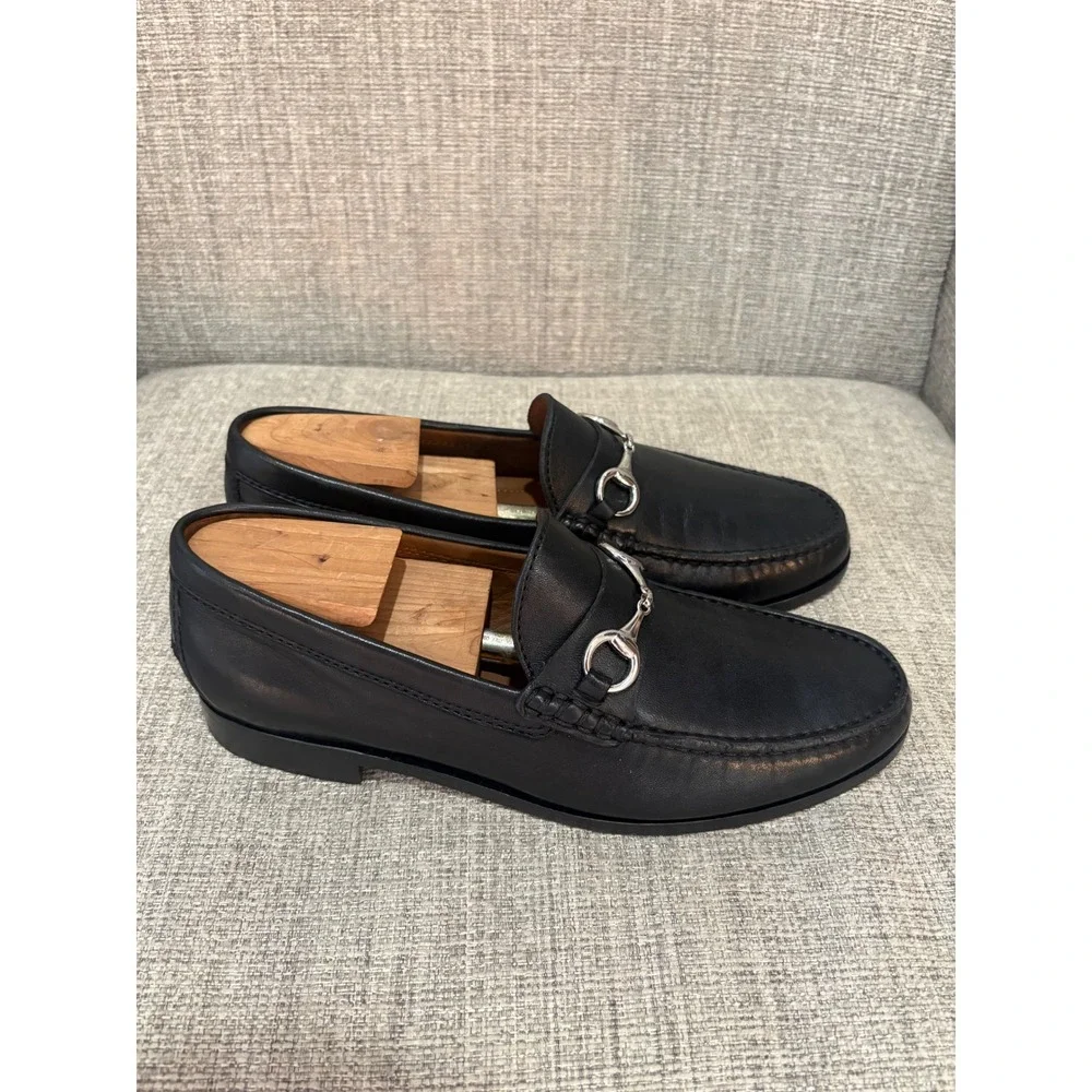 Johnston & Murphy Collection Black Leather Bit Loafers Silver Hardware 9M NWOT